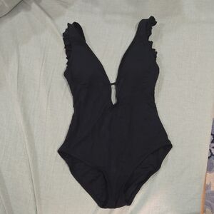 Black Ruffled One-Piece Swimsuit